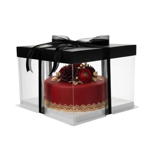 Restaurantware 8 1/2 In Square Clear Plastic Cake Boxes, Black Lid, 10 Ct
