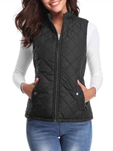 fuinloth Womens Quilted Gilet Body Warmer Padded Outdoor Sleeveless Vest