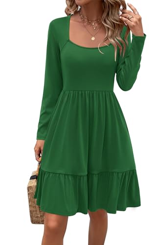 Image of Newshows Women's 2026 Summer Casual Square Neck Ruffle A Line Beach Vacation Sundress Work Business Dress with Pockets