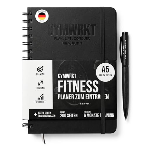 GYMWRKT Premium Trainingstagebuch Krafttraining Deutsch mit Stift - A5 - Gym Logbuch, Fitnesstagebuch zum Ausfüllen - Workout Planer, Fitness Journal für Männer & Frauen - Trainingsplaner