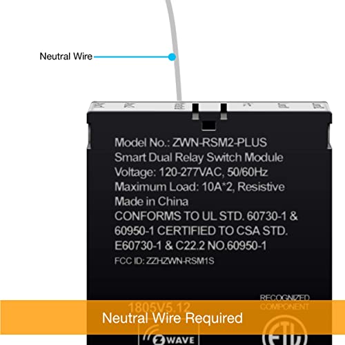 Enerwave Zwn-Rsm2-Plus-New Z-Wave Plus Dual Module, Hidden Smart Switch, Single Pole, 120-277Vac, 10A Per Relay, Neutral Wire Required, Zwn-Rsm2-Plus, Black (New Version), White #TOP1