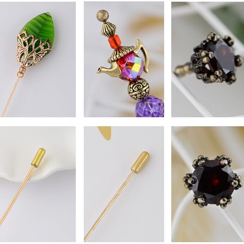 Image of Alilang 3Pcs Vintage Style Classic Long Handle Hat and Lapel Pins with Flexible Bendable Design on Hats, Scarves, and Suits