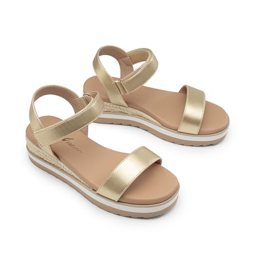 Image of Athlefit Girls Platform Wedge Sandals Open Toe Espadrille Sandals Ankle Strap Summer Dress Shoes for Toddler Little Big Kid