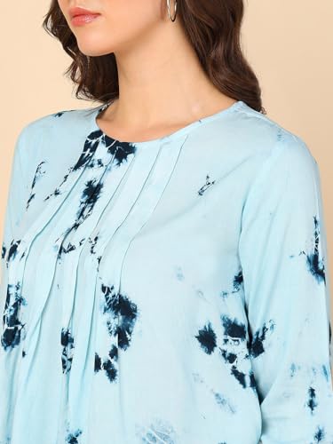 Image of Maaesa Pink Split Tie Dyed Rayon Staple Top