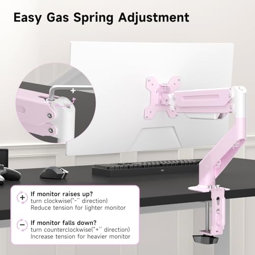Suptek Monitor Mount Gas Spring Monitor Arm Desk Mount Fully Adjustable Fits 17-32 inch Monitors Weight Capacity up to 22 lbs,Pink(MD8PINK) - Image 6