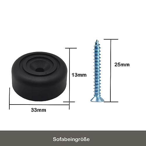 pafnisoin Möbelfüße schwarz 8 Stück Möbelbeine Rund Ø 33 x H 13 mm Schrankfüsse Kunststoff Füße für Möbel Sofa Füße mit 8 Schrauben für Schrank, Sofa, Stuhl