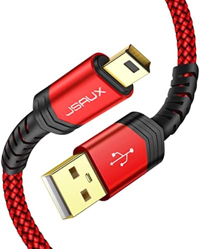 Mini USB Cable[2-Pack 3.3ft+6.6ft], JSAUX USB 2.0 Type A to Mini B Fast Charging Braided Cord Compatible with Blue Yeti Microphone Garmin Nuvi GPS 50 55 Ti-84 Plus CE Canon Rebel t7 Camera Gopro Red
