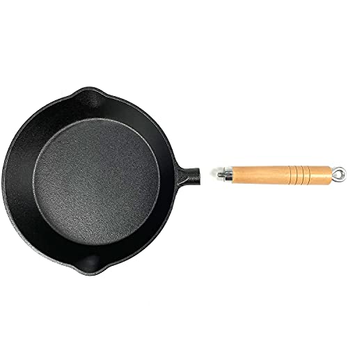 Healthy Choices Cast Iron Skillet, 9" With Detachable Wooden Handle, Iron Skillet For Camping, Small Cast Iron Pan, Dishwasher Safe, Indoor And Outdoor Use, Safe On Induction, Stovetop Or Open Fire #TOP1