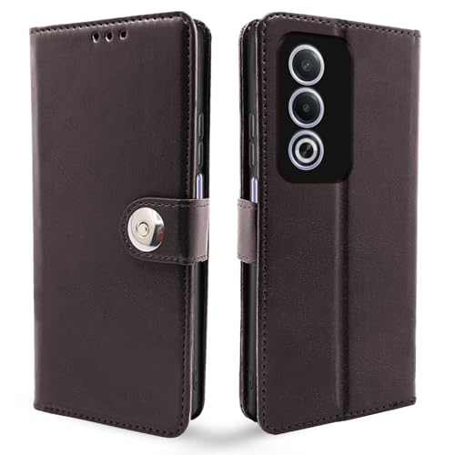 Image of Pikkme Flip Cover Leather Finish | Inside TPU with Card Pockets | Wallet Stand and Shock Proof | Complete Protection Button Flip Case for Oppo A3 Pro 5G (Coffee)