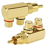 KUOQIY 2 PCS 90 Degree Right Angle RCA Splitter, RCA Male to 2 Female AV Splitter Adapter Connector, Gold Plated Jack Audio Video Y