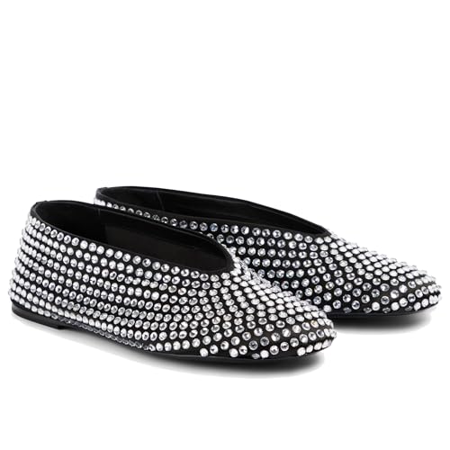 Crystal Rhinestone Ballet Flats for Women Diamond Mesh Round Toe Flat Slip On Low Heeled Flat Shoes Casual Dress Shoes