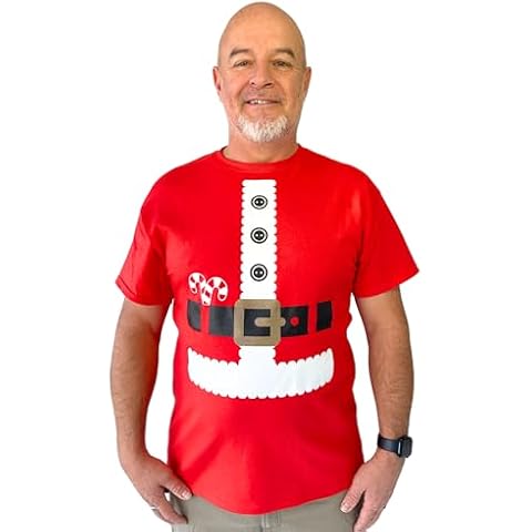 DIRTYRAGZ Men's Santa Claus Shirt Costume Suit T-Shirt - Novelty Holiday Humor Christmas Outfit Santa Shirts for Men, 5XL Red Cover