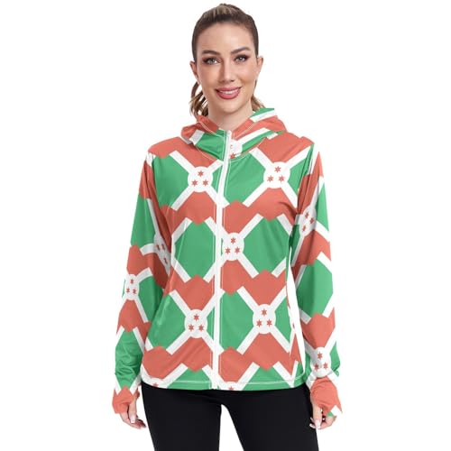 Burundi Flag Women's UPF 50+ Sun Protection Hoodie Jacket Lightweight Long Sleeve Sun Shirt with Pocket Multicoloured