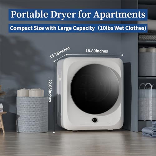 VCJ Portable Clothes Dryer for Apartment, 10lbs Compact Electric Laundry Dryer with Stainless Steel Tub, 1.5 cu.ft Suitable for Apartments, Dorm, RVS