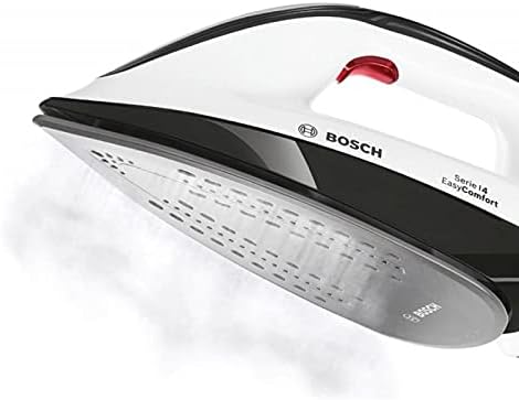 Close-up of a hand pressing the lock button on the water tank of the Bosch TDS4070 steam iron.
