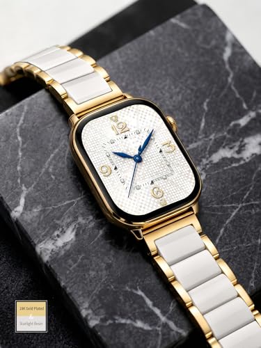Image of V.R.HOPE Apple Watch Band for Women 38mm 40mm 41mm 42mm Fashion Gold Stainless Steel Metal Strap with Resin Inlay, Fashion Bracelet Compatible with iWatch Series11 /10 /9 /8 /7 /6 /5 /4 /3 /2 /1 /SE (Starlight+Gold)