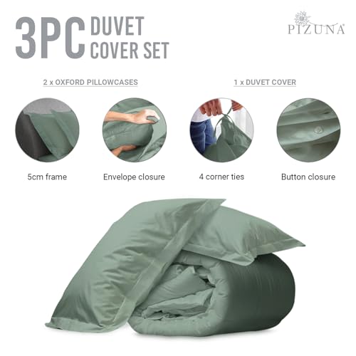 Pizuna Pure Combed Cotton Emperor Duvet Cover Sets Seafoam Sage - Image 3