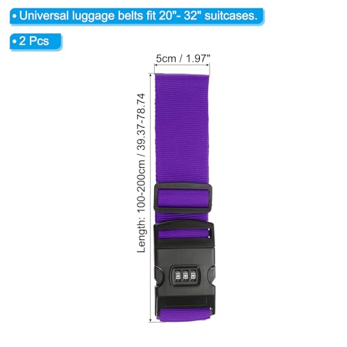 Image of PATIKIL Luggage Straps, 2 Pack Suitcase Straps Adjustable Luggage Belts Strap with Combination Lock for Luggage Suitcases Travel, Purple