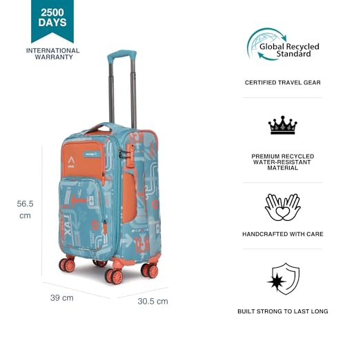 Image of uppercase JFK Plus 6800EST3TBL Cabin Eco Soft Trolley Bag, Dust Resistant Luggage Made of Sustainable Material, 8 Wheel Trolley Bag with TSA Lock,Travel Suitcase for Men & Women (Teal Blue)