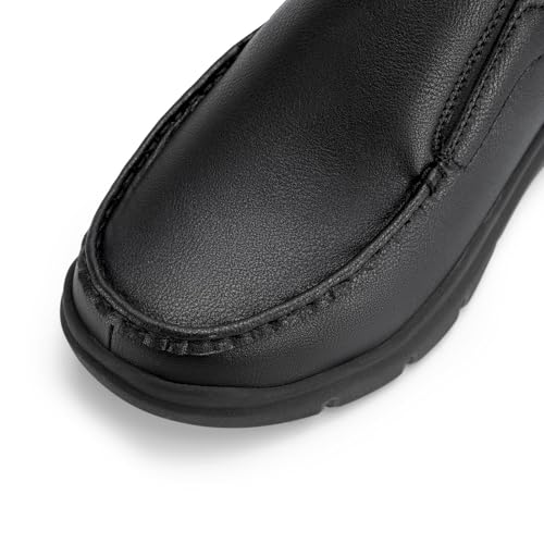 FitVille Zapatos para Hombre Extra Anchas Zapatillas Hombres Zapatos de Piel Casuales Slip-on Mocasines Sin Cordones Comodos 46.5 EU Ancho Negro - imagen 5