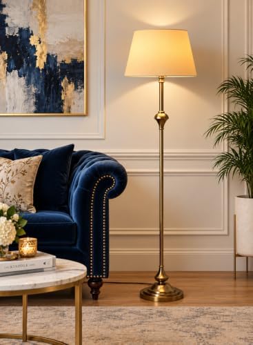 Divine Trends Royal Brass Antique Finish Gold Floor Lamp Standing 5Ft Height with Cream Lampshade 16 Inches - Led Bulb Included Pack of 1