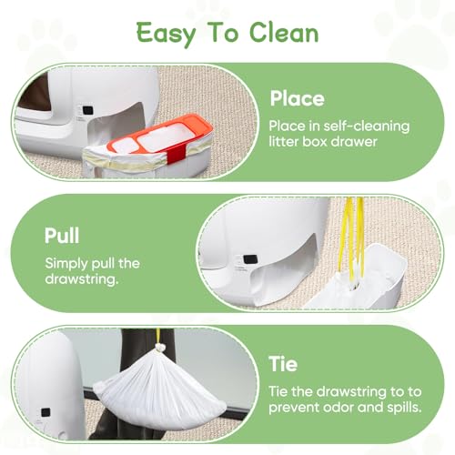 Walverdant 60 sacos para caixa de areia para gatos autolimpantes, sacos substituídos com cordão, sac