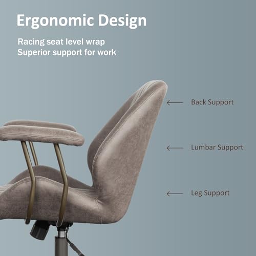 Image of Mid Back Home Office Chair, Mid Century Modern Executive Chair, Comfy Ergonomic Rolling Office Desk Chair with Lumbar Support, Faux Leather Office Chair, Dark Gray