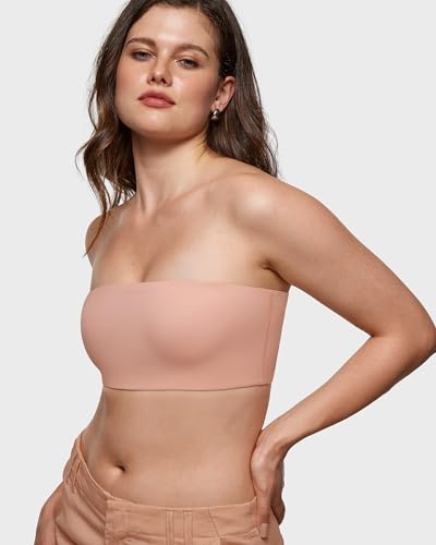 Image of INLYRIC Women's Inbarely Strapless Bandeau Bra Bralette Tube Top Seamless Comfortable Stretchy Non Padded Bras Tops