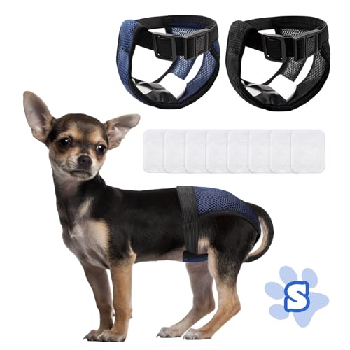 2er Pack Hundewindeln Wiederverwendbare Läufigkeitshose für Hündinnen Hundewindeln Für Hündinnen mit 8 Damenbinden Verstellbare Schutzhose für Waschbare Schutzhose, Schwarz und Blau, S