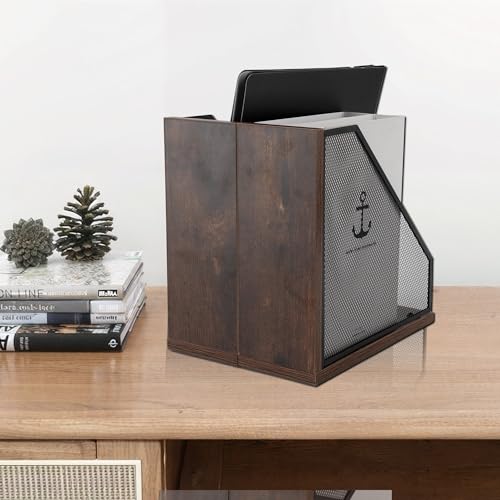 ASIFMTHOT Antiker Zeitschriftenhalter aus Holz, Netz-Aktenhalter für Schreibtisch, Büro-Schreibtischzubehör, dekorative Aktenbox (2 Stück, schwarz)