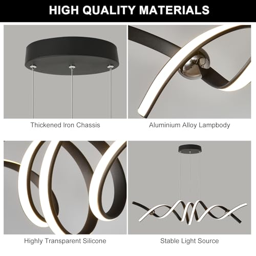 Jaycomey LED Chandelier for Kitchen Island, 60W Dimmable Modern Linear Pendant Light with Remote, 3000K–6500K Adjustable Ceiling Chandelier for Dining Room Living Room (100cm Black) by Jaycomey - Image 5