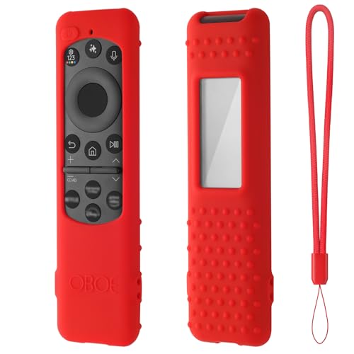 Image of Oboe Silicone Tv Remote Cover Compatible with Samsung Smart Tv Remote 2025 Model TM2360 E Half Wrap Protective Case with Lanyard (K-Red) [Remote NOT Included]