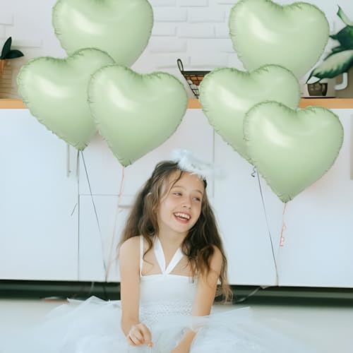 Image of Green Heart Ballloons,18 Inch Pastel Green Foil Love Heart Shaped Balloons 12Pcs Light Green love balloon for Anniversary Birthday Party Baby Shower Valentines Day Decorations