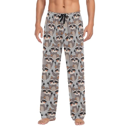 Vdsrup Men's Pajama Pants Raccoon Cute Grey Pajama Pants for Men PJs Bottoms Drawstring Pockets Sleep Lounge Pants S