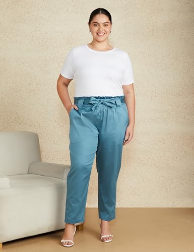 Image of Amazon Brand - Symbol Women Tapered Paper Bag Trousers (High Rise Ankle Length | with Self Fabric Belt) (Available in Plus Sizes)