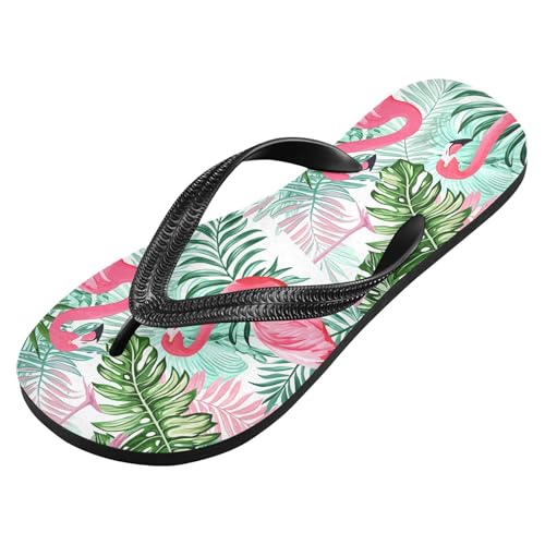 Burbuja Flamingos Green Leaves Flip Flops for Women Men, Soft Thong Sandals Rubber Slippers for Pool Beach Essentials2