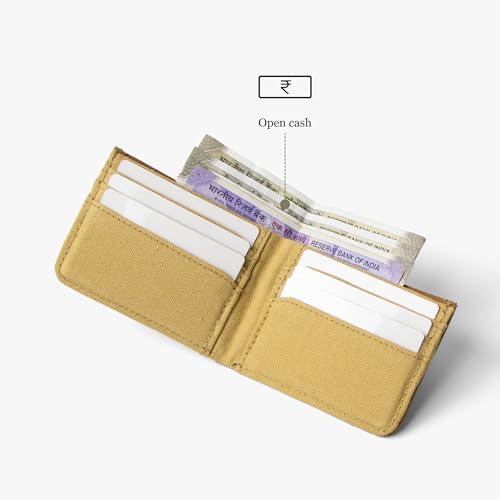 Image of Bellblock Slim Sleeve Canvas Wallet for Men /Women | Minimal Handcrafted Bifold Wallet | with Sim, Mobile Pin & Hidden Extra Card Slots | Mustard