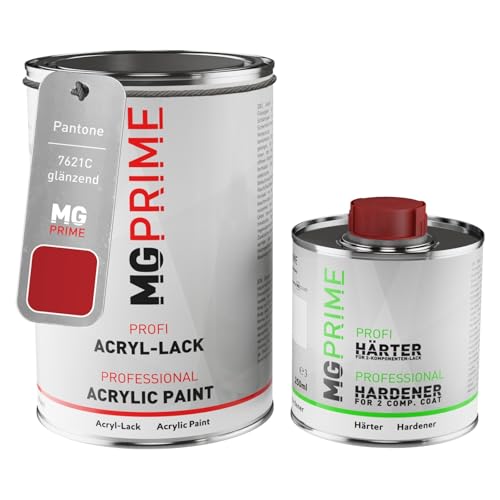 MG PRIME Pantone 7621C Red brillante Pintura acrílica, bote de 1,5 litros/1500 ml incluido endurecedor