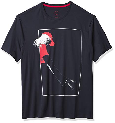 A|X Armani Exchange Men's Regular Fit Dueces Print Crewneck Pima Cotton Graphic Tee, Navy, XS