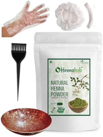 HENNAHUB Natural Henna Leaves Powder/Mehandi (1 kg) for Hair and Hand (Rajasthani henna) with iron bowl | Sojat henna | GI tagged heena powder