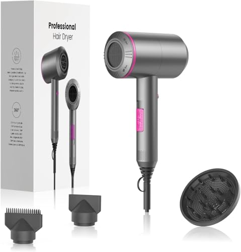 Ionen Föhn Haartrockner AC-Motor Haartrockner, Dekuri Schnelltrocknender Hair Dryer, Fön mit 3 Temperaturstufen, 2 Gebläsestufen, 3 Stylingdüsen & Diffusor (Grau) 6