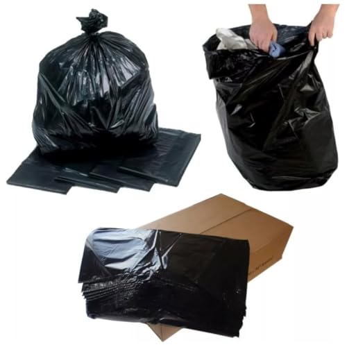 HOT BARGAINS 100 X Black Refuse Sacks Heavy Duty Rubbish Bin Bags Size 18 x 29 x 39'' Capacity 90L (100)