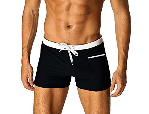 Men's Swim Trunks Square Leg Swimming Boxer Briefs Beach Swimsuits Zipper Pocket