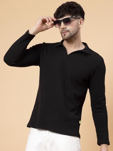 Image of Rigo Printed Casual T-Shirts for Men | Waffle Knit Solid T-Shirt for Men | Full Sleeves T-Shirts for Men