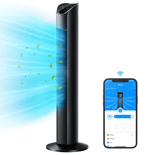 Govee 36 Inch Tower Fan with WiFi App Control, Oscillating Fan with 8 Fan Speeds, Normal Sleep Nature Mode, 75Â° Smart Bladeless Fan, Standing Fan with Auto Mode, 24H Timer for Home Bedroom Office