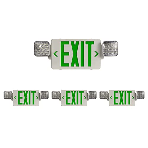 Image of TANLUX Green Exit Sign with Emergency Lights, LED Emergency Exit Light with Battery Backup, UL Listed, AC 120 /277V, Commercial Emergency Lights Combo for Business - 4 Pack