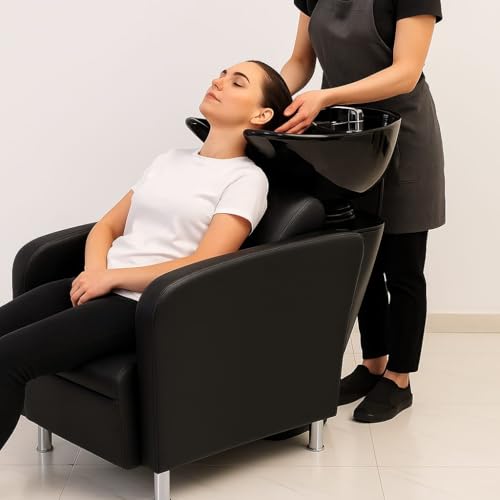 Image of Salon Shampoo Station Chair, Black, Wooden, Fiber, Modern Style, Rectangular Shape, Standard Size, Pre-Assembled, for Any Issues Please Reach us Our toll Free custmer Care Number +916201703524