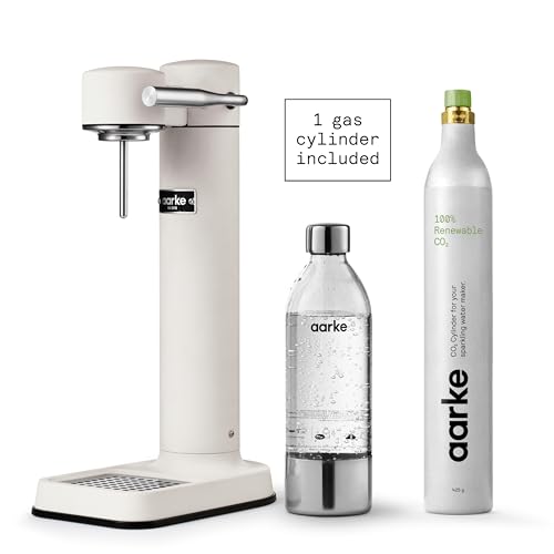 Image of Aarke Carbonator 3 - Sparkling Water Maker & CO2 Cylinder, Matte White | CO2 Cylinder Included, Stainless Steel, Cordless Soda Maker for Home, Carbonated Water Machine, BPA-free PET Bottle Included