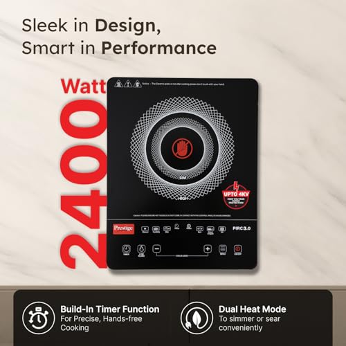 Image of Prestige PIRC 3.0 2400W Infrared Cooktop Black and Silver|Radiant Heating Technology|Sleek Design|Feather Touch Panel|1 Years Warranty on the Product and 2 Years on Coil