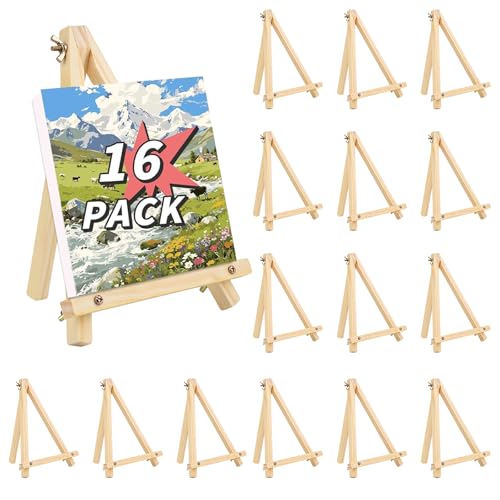 16 Pack 9 Inch Easel for Painting, Wooden Easel Stand Canvas Stand for Sign Table Top Small Art Easel for Artists and Students